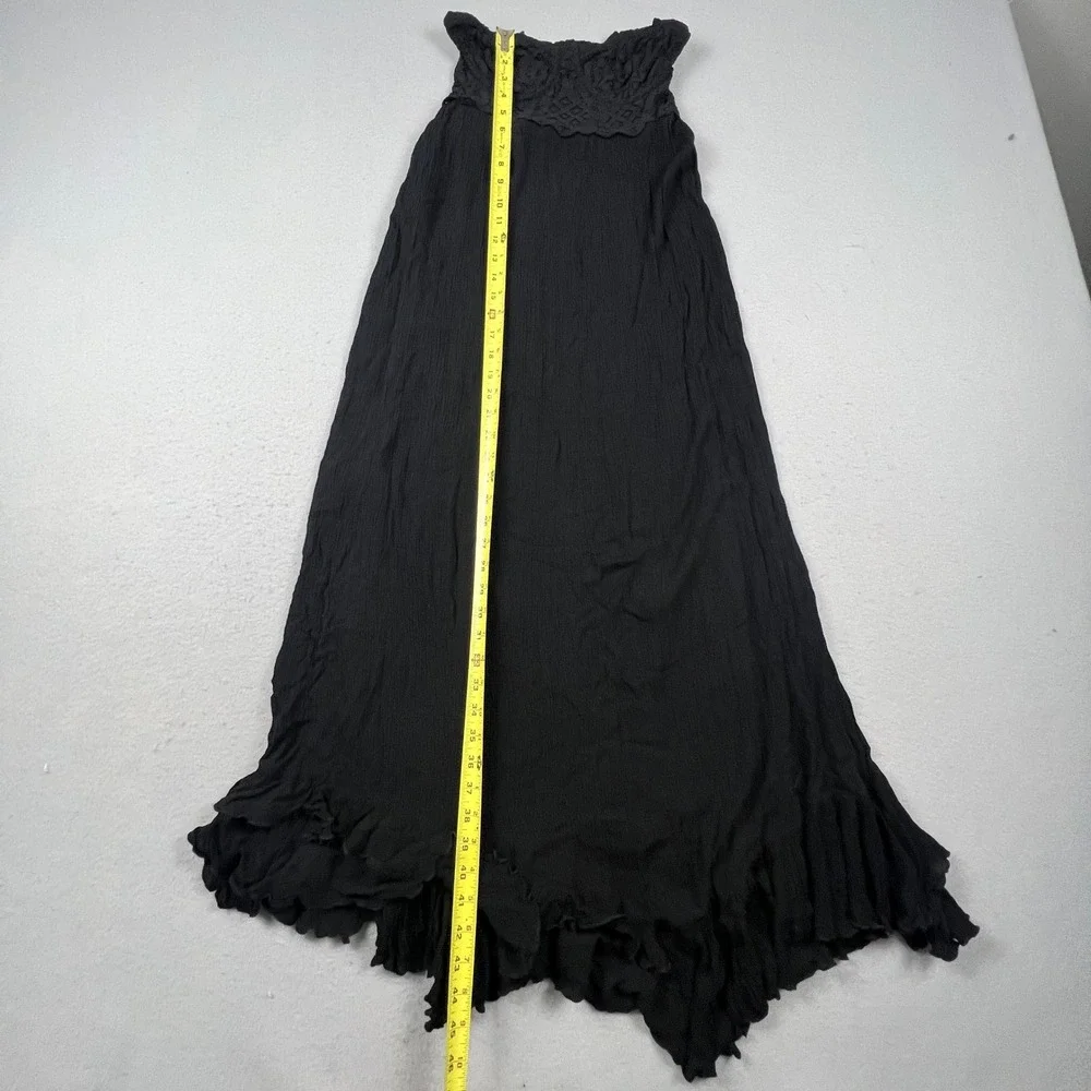 Free People FP One Maxi Dress Womens M Black Crochet Lace Boho Fiesta Ruffle